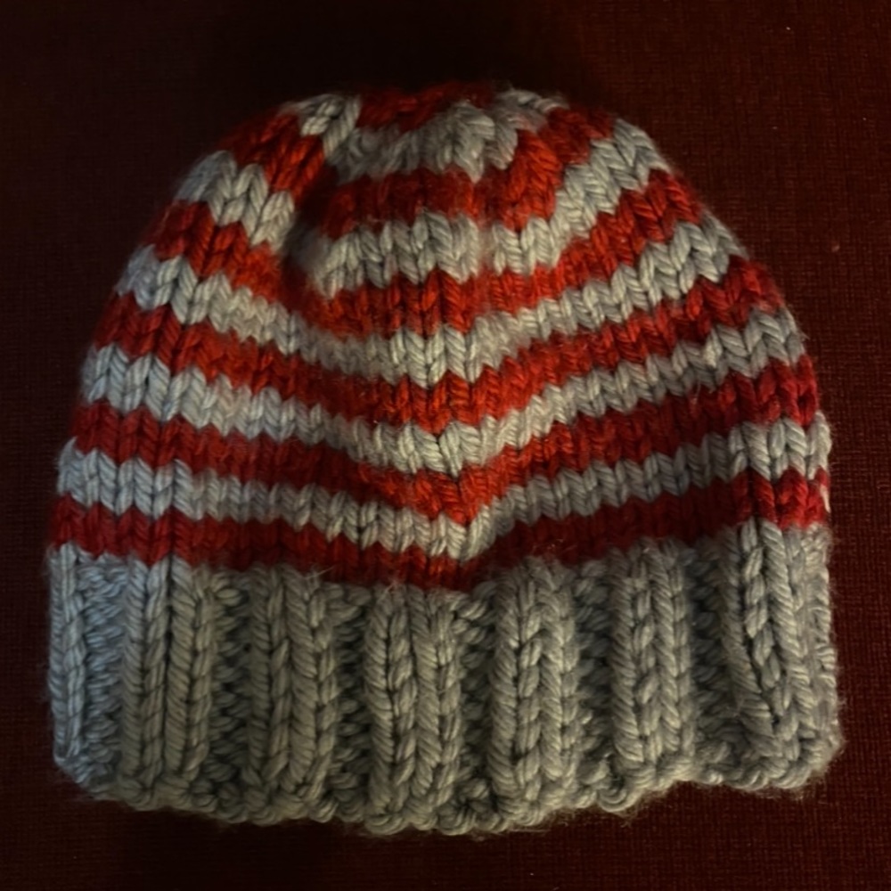 Red and Grey Knit Beanie